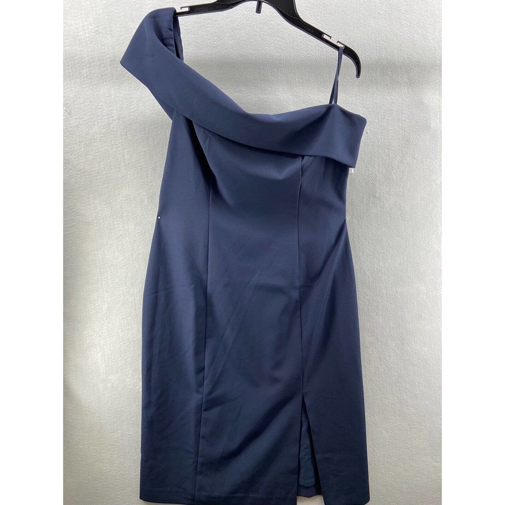 Eliza J Dress Womens Sz 16 Blue Sheath One-Shoulder Solid Side Zip Slit Skirt